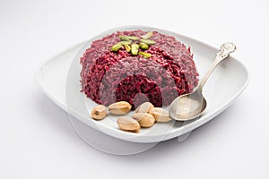 Beetroot halwaÂ or Halva is an Indian desserts tastes great when served chilled